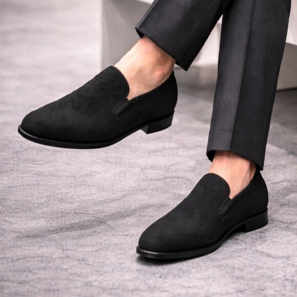 Mezlan Crespi Venetian Loafers Men’s 10M Black Glass Suede Slip-On Dress Shoes main image 5